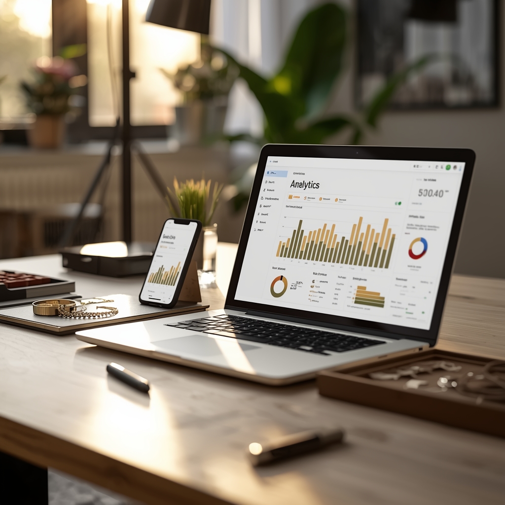 lucid origin a modern home studio workspace with a laptop smartphone showing analytics dashbo 0.jpg